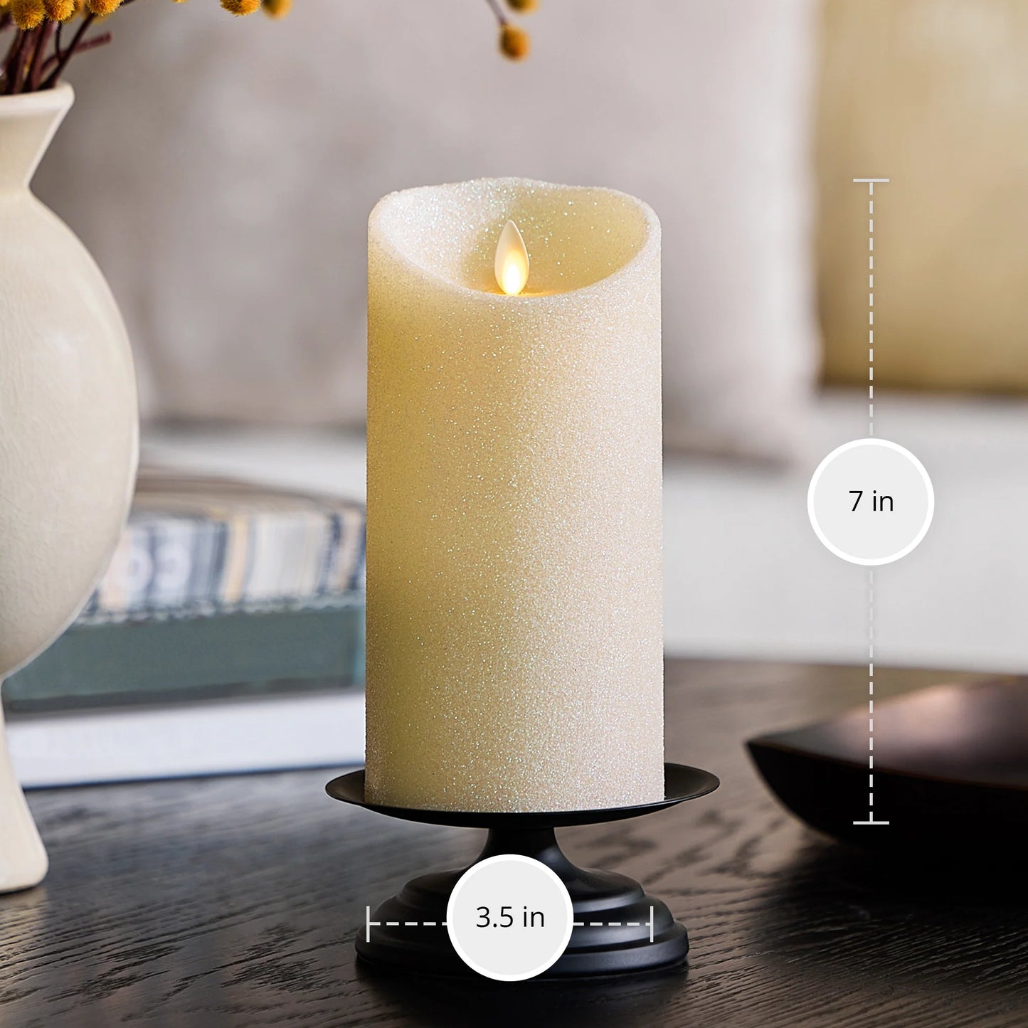 Radiant Ivory Glitter Flameless Candle Pillars