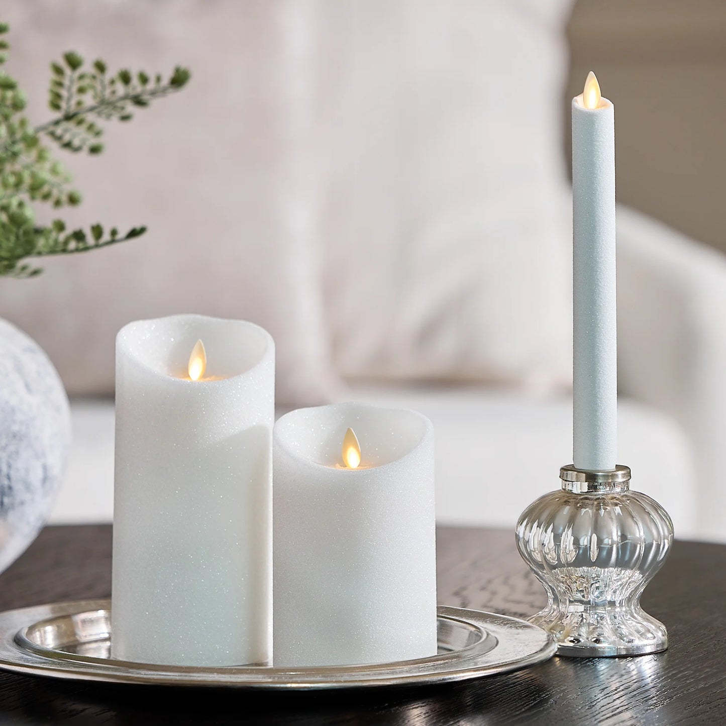 Dazzling White Glitter Flameless Candle Taper