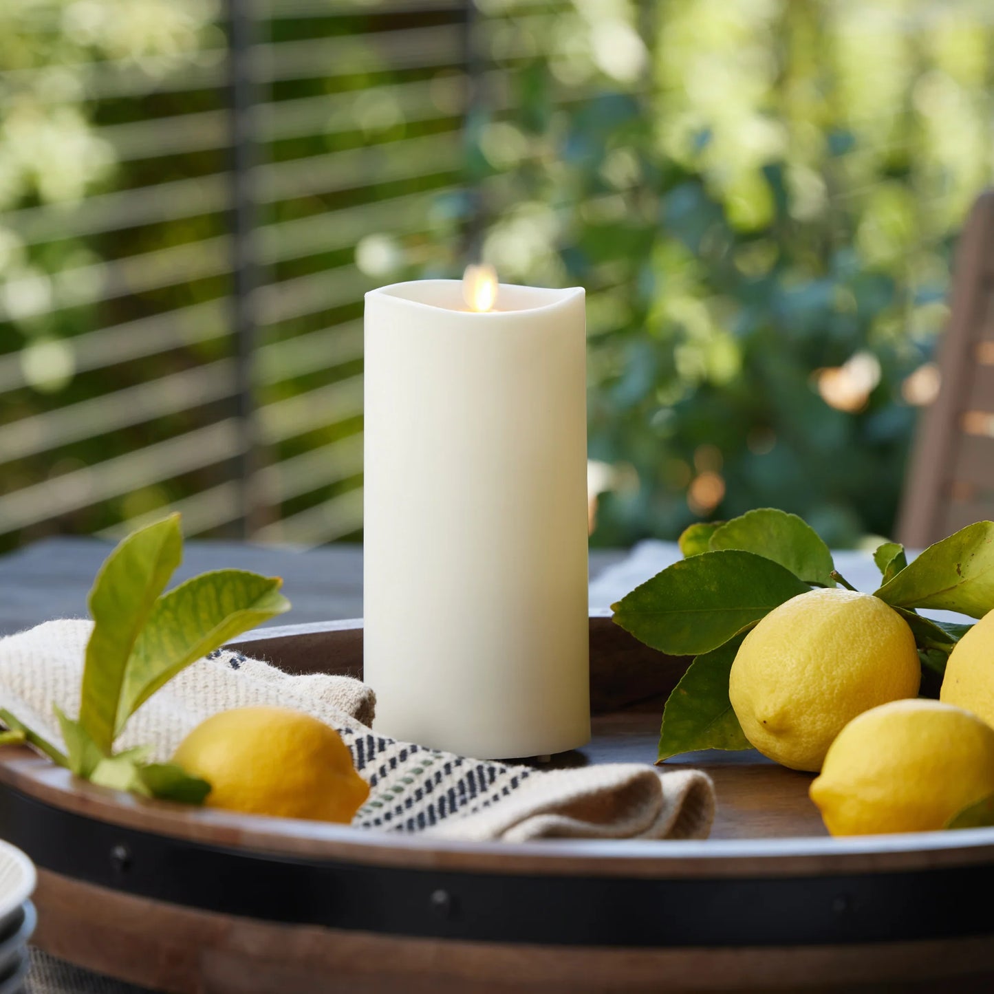 Pearl Ivory Outdoor Flameless Candle Pillar - Melted Top - 3.25" Width