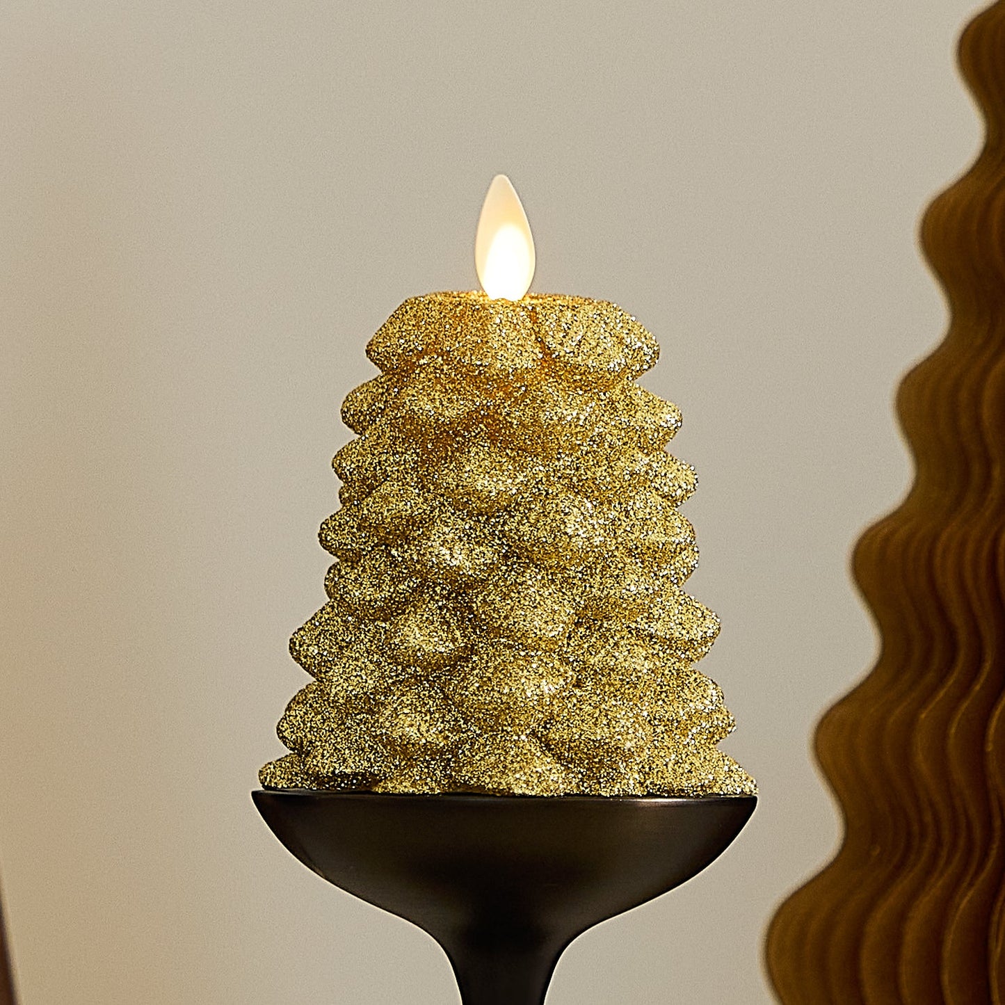 Rich Gold Glitter Flameless Candle North Tree