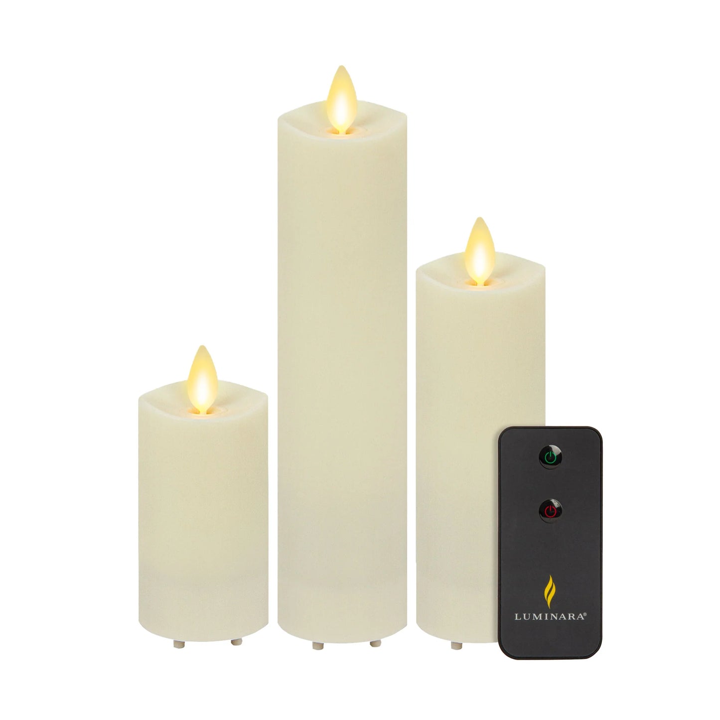 Set of 3 Pearl Ivory Outdoor Flameless Candle Slim Pillars with Remote - Melted Top