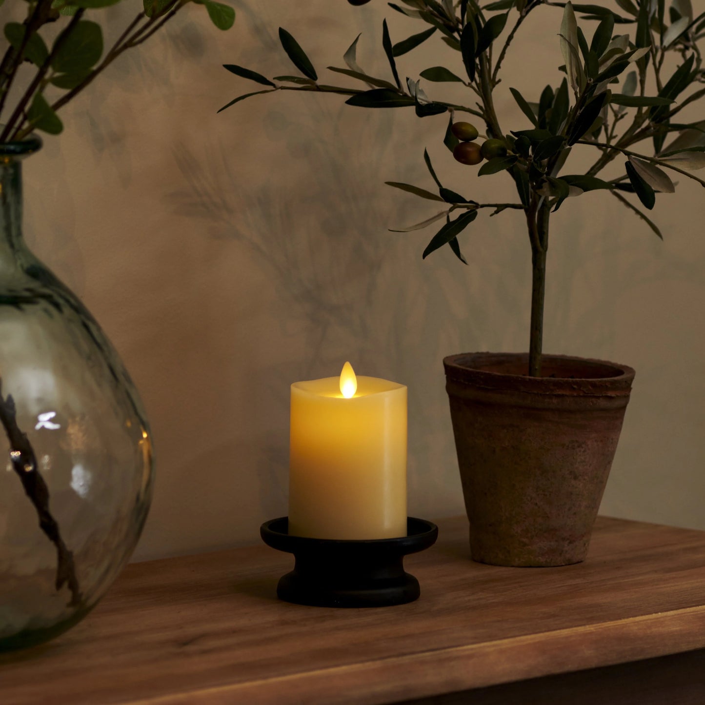 Ivory Flameless Candle Pillar - Melted Top - 3" Width
