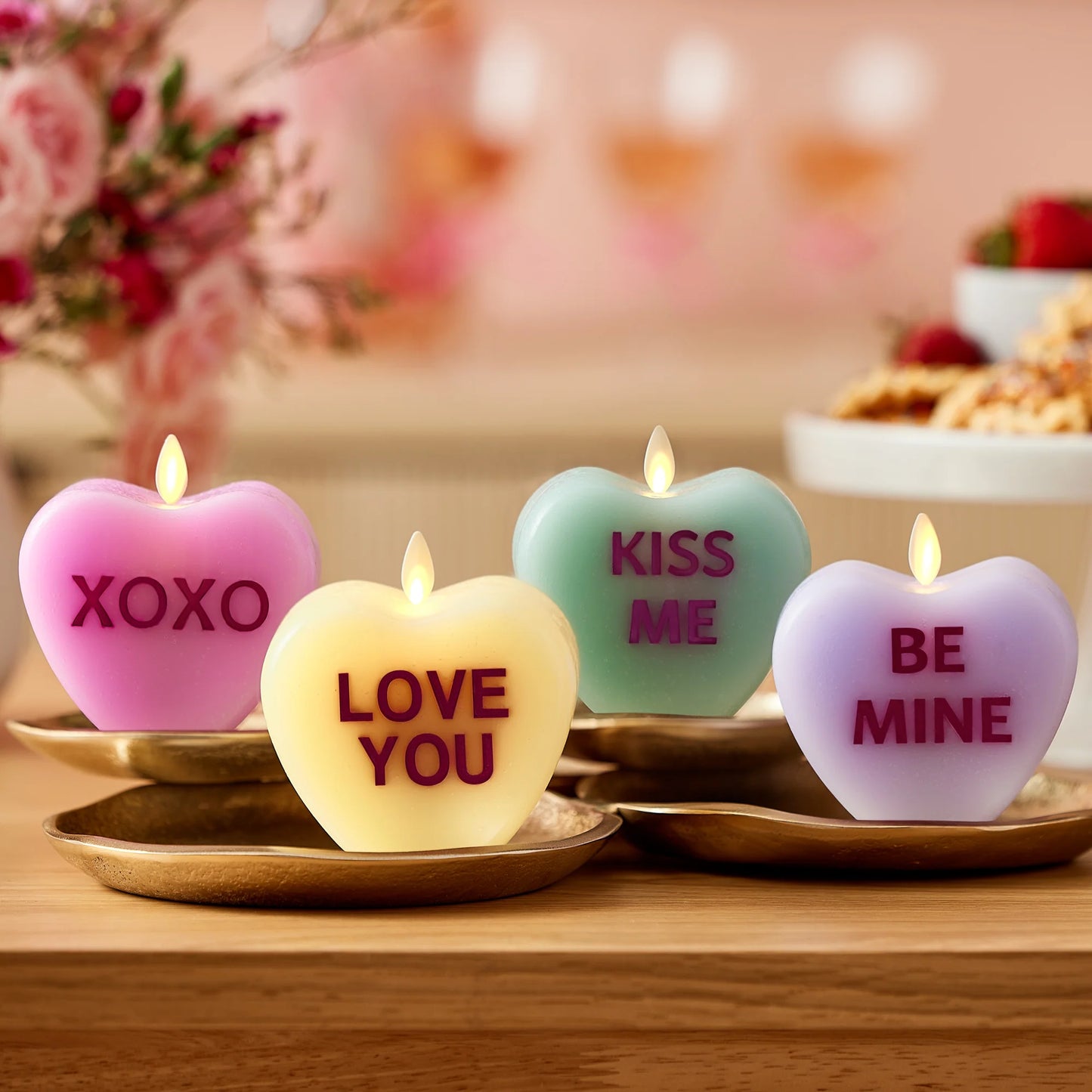 Gentle Lavender Flameless Candle Candy Heart "BE MINE"