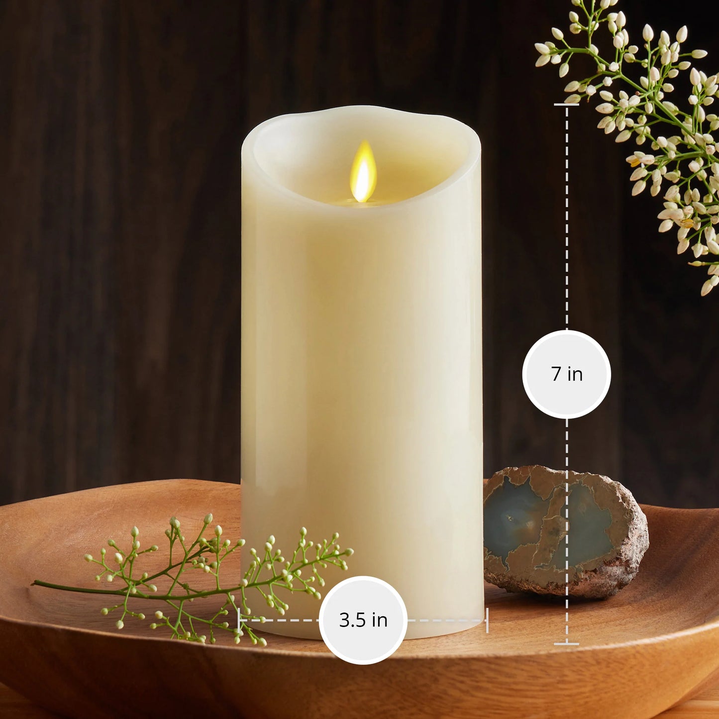 Ivory Flameless Candle Pillar - Scallop Top - 3.5" Width