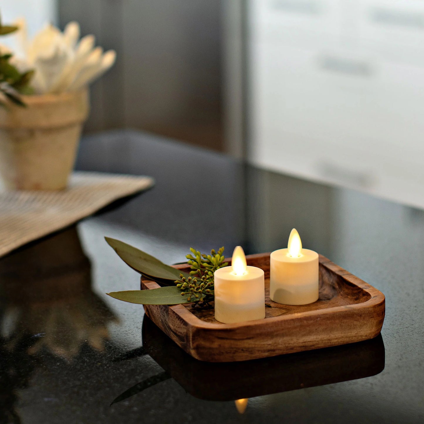 Pearl Ivory Flameless Candle Tealights - Flat Top - Set of 2