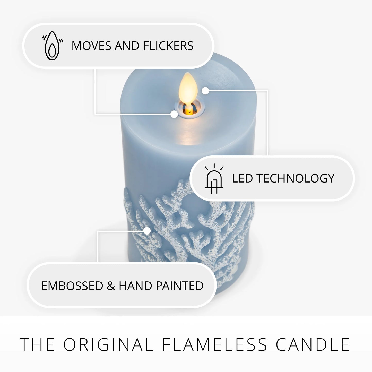 Soft Chambray Embossed Coral Flameless Candle Pillar