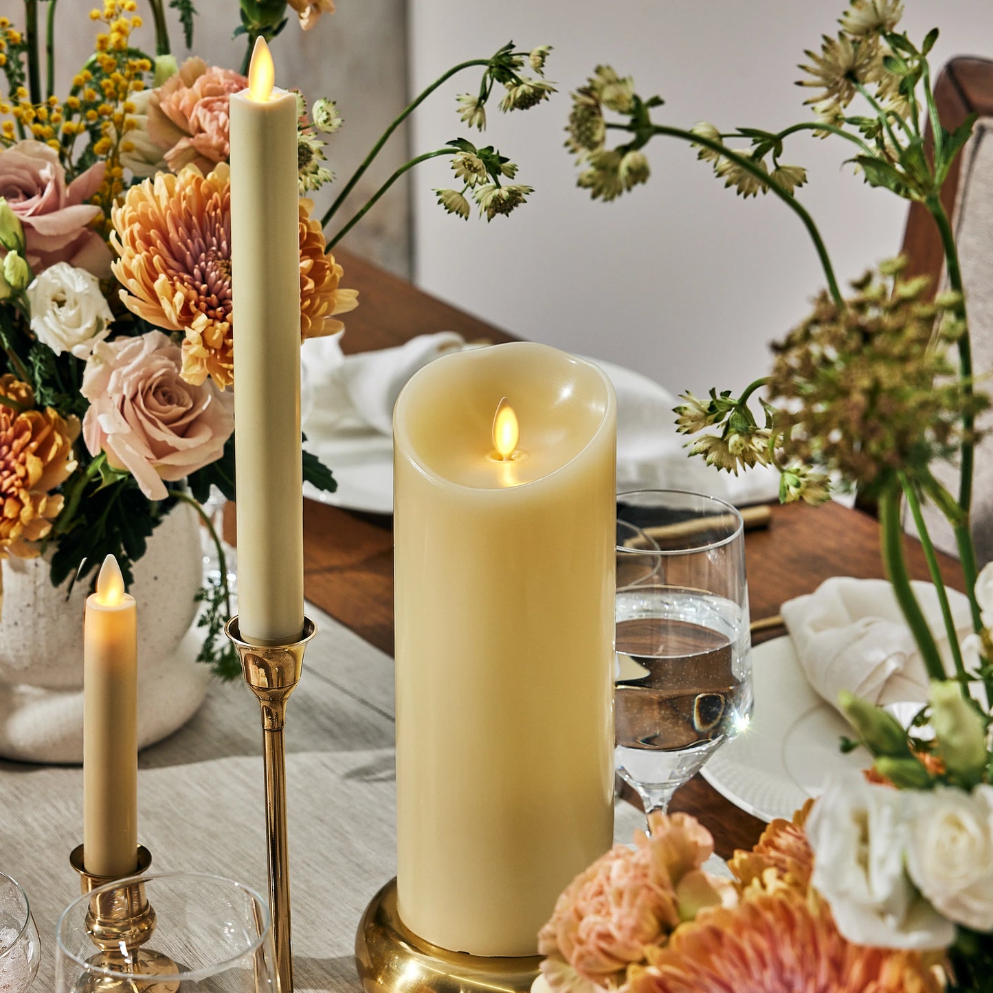 Ivory Flameless Candle Pillar - Scallop Top - 3.5" Width