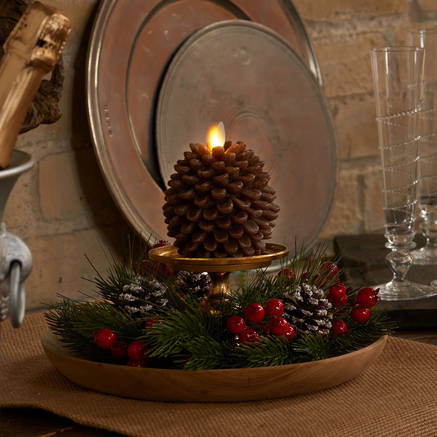 Brown Flameless Candle Pinecone