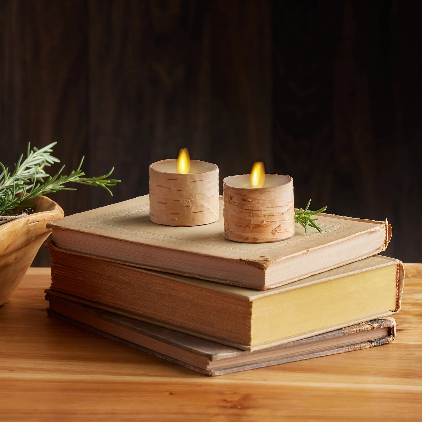 Real Birch Flameless Candle Tealights - Recessed Top - Set of 2