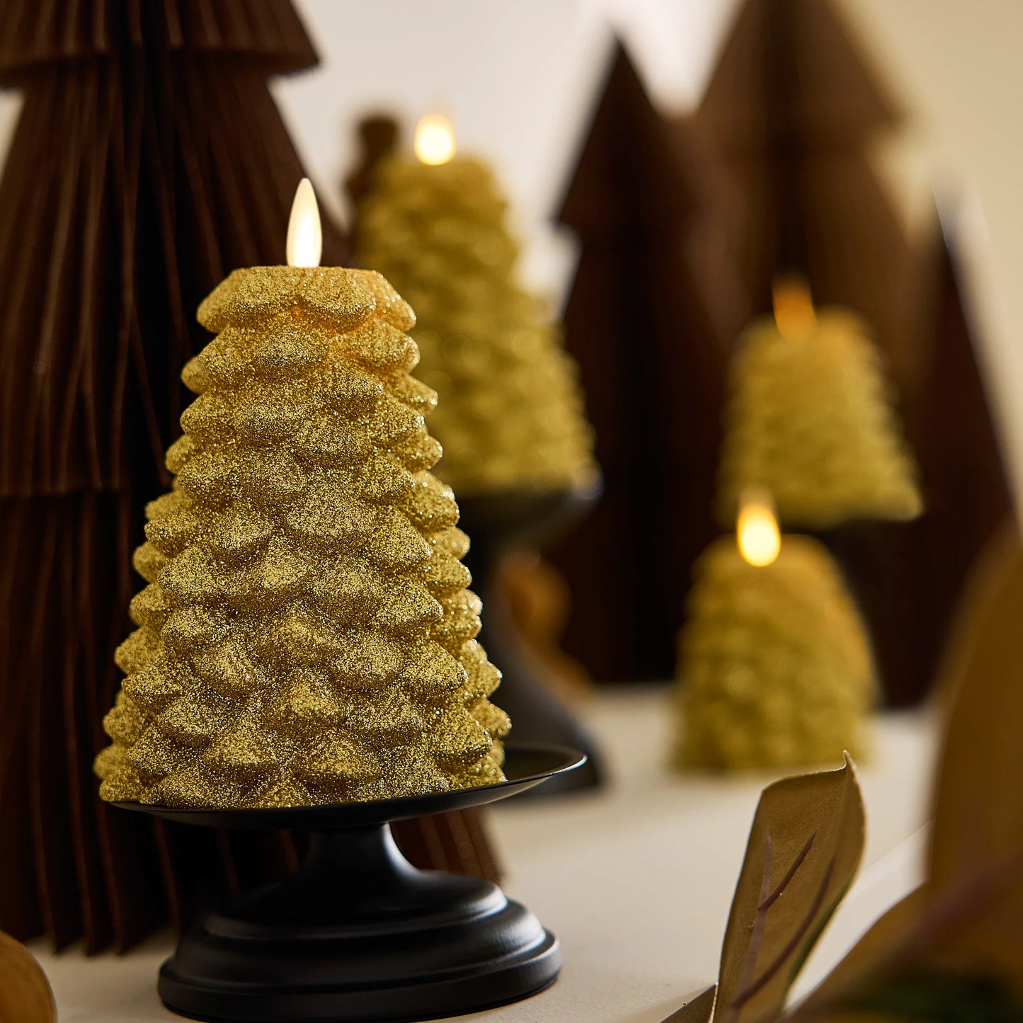 Rich Gold Glitter Flameless Candle North Tree