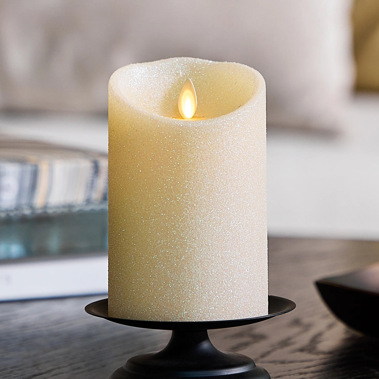 Radiant Ivory Glitter Flameless Candle Pillars