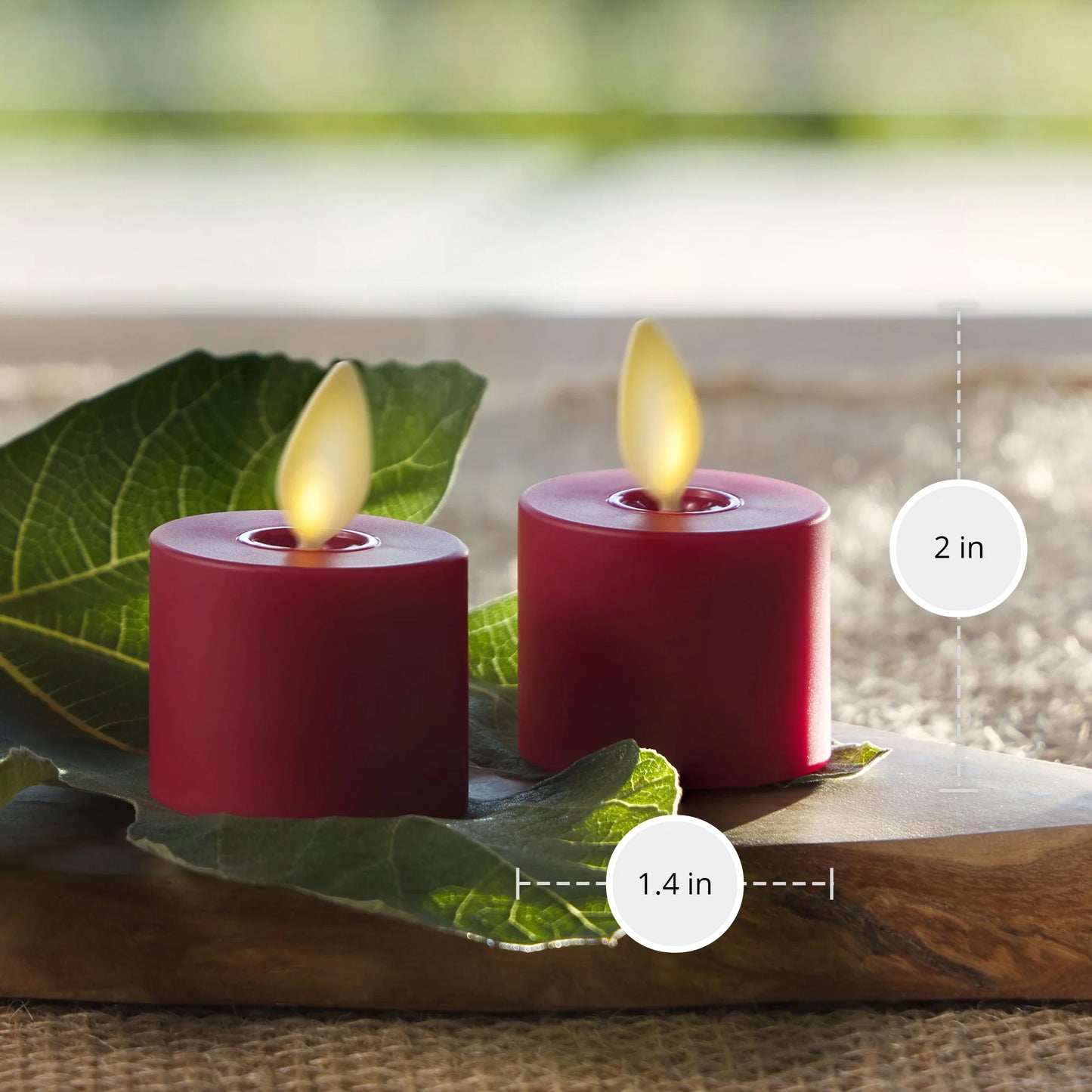 Burgundy Flameless Candle Tealights - Flat Top - Set of 2