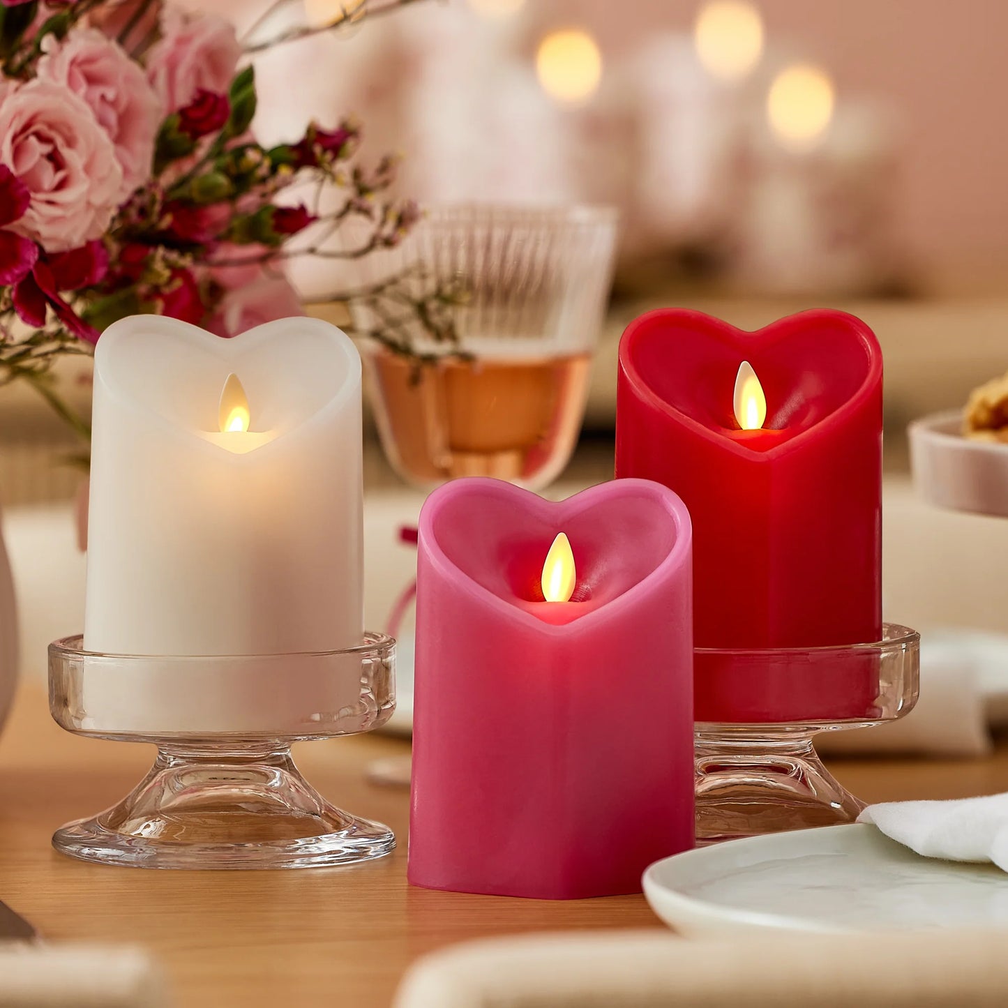 Raspberry Sorbet Flameless Candle Heart Pillar