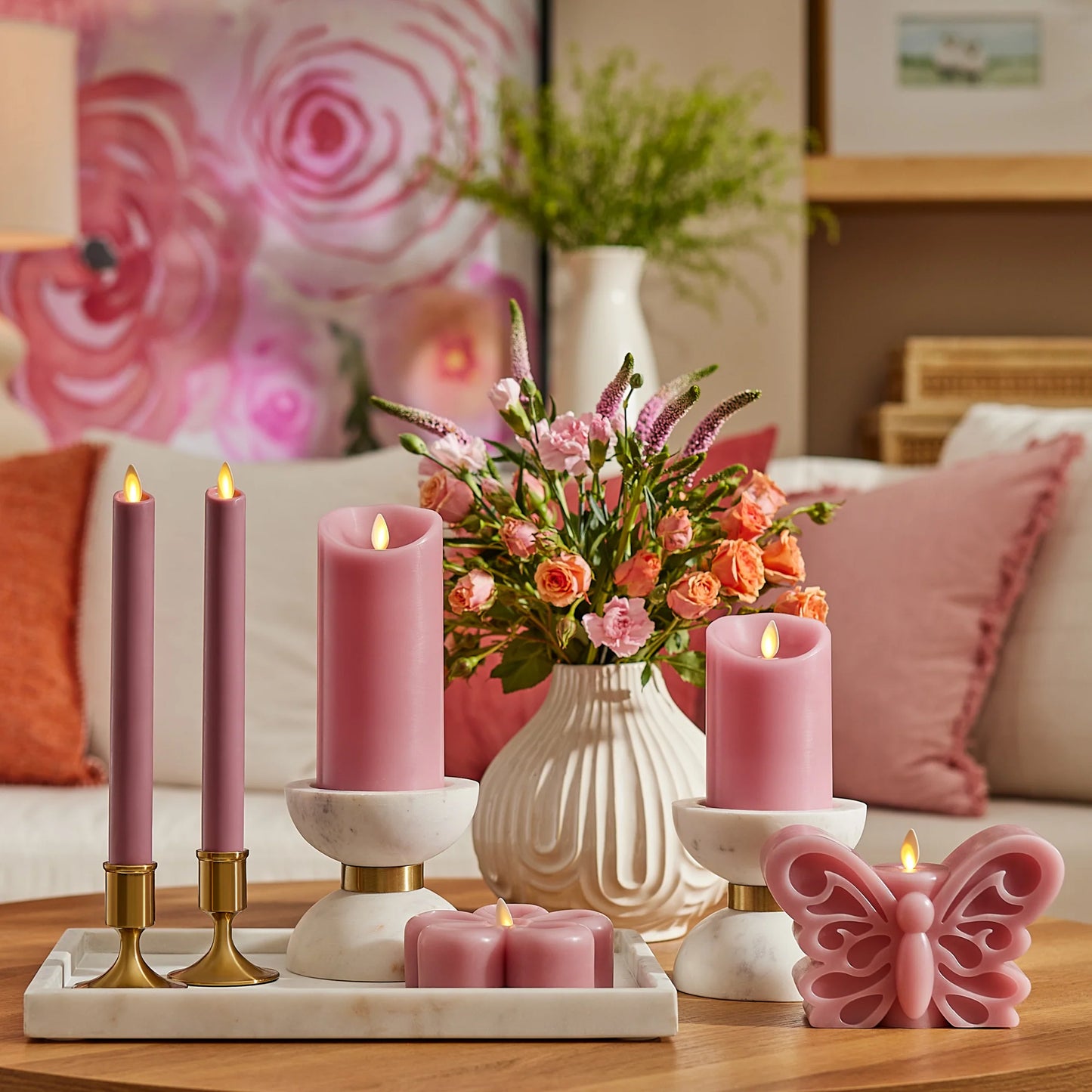 Blooming Mauve Flameless Candle Taper