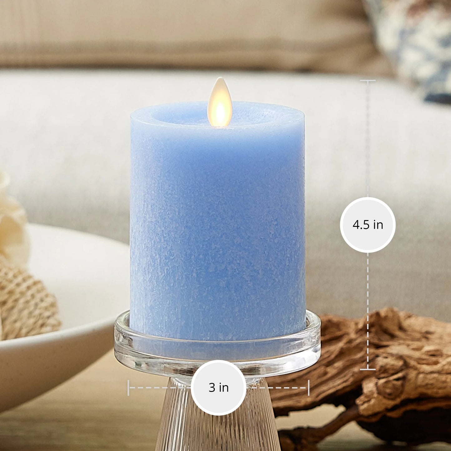 Cornflower Seaglass Flameless Candle Pillar