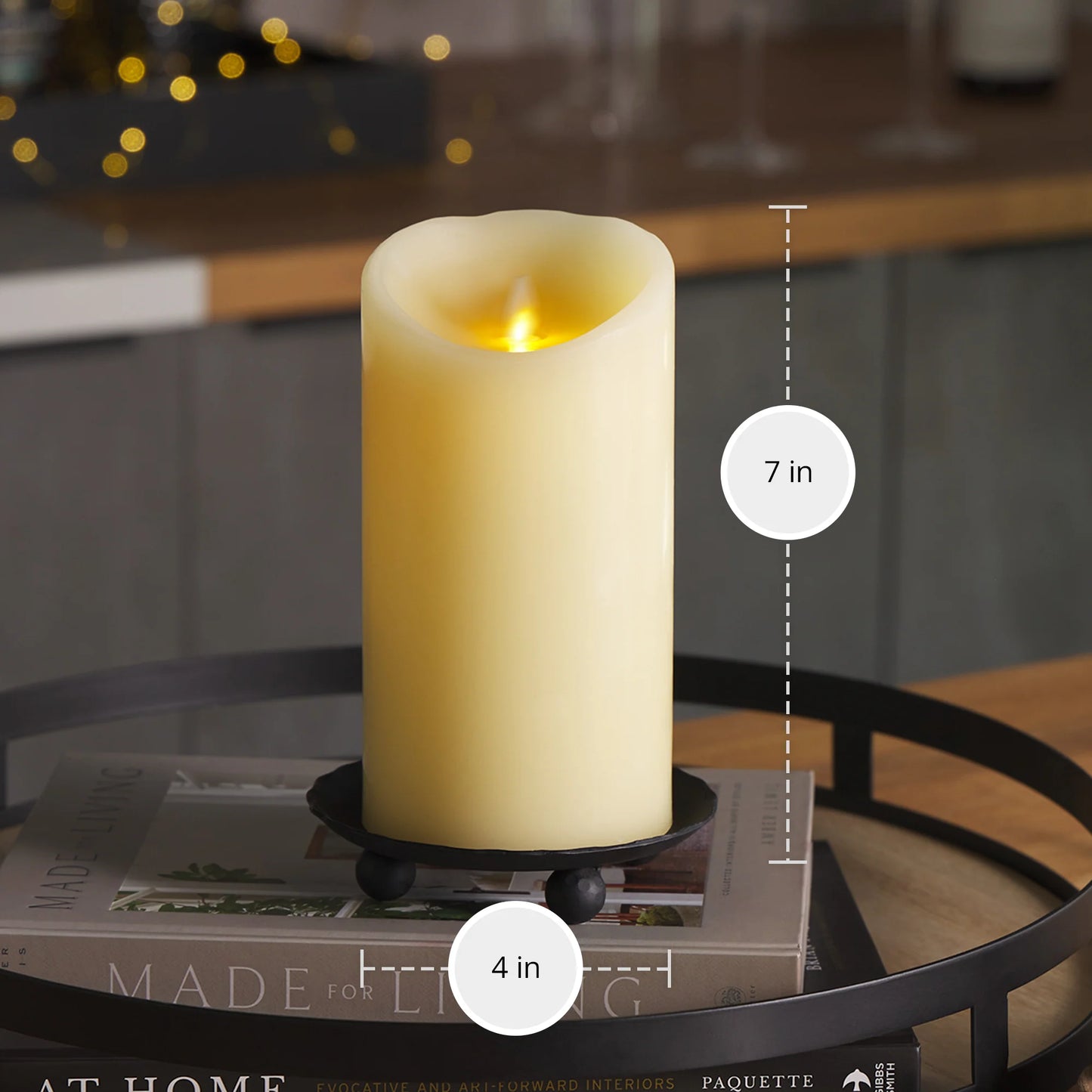 Ivory Flameless Candle Pillar -Scallop Top - 4" Width