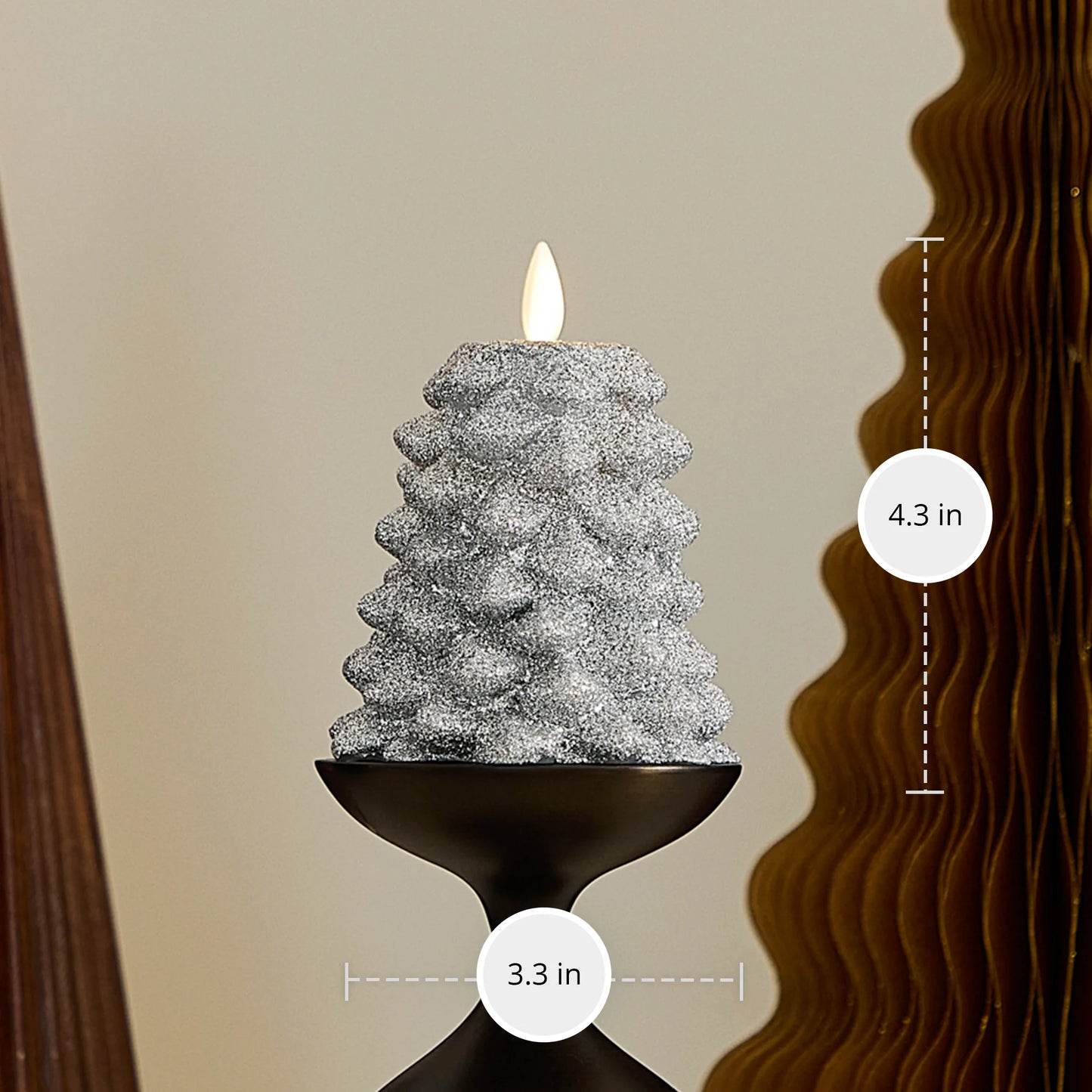 Brilliant Silver Glitter Flameless Candle North Tree