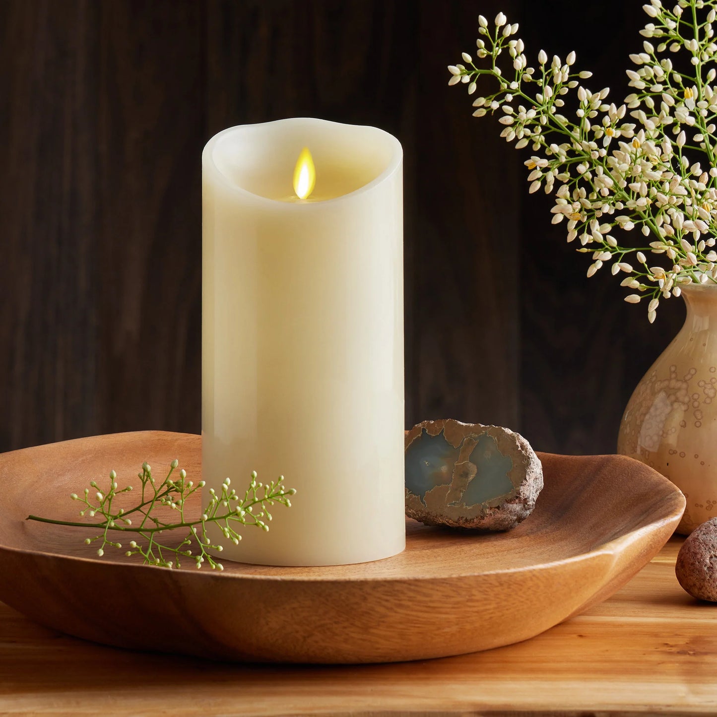 Ivory Flameless Candle Pillar - Scallop Top - 3.5" Width