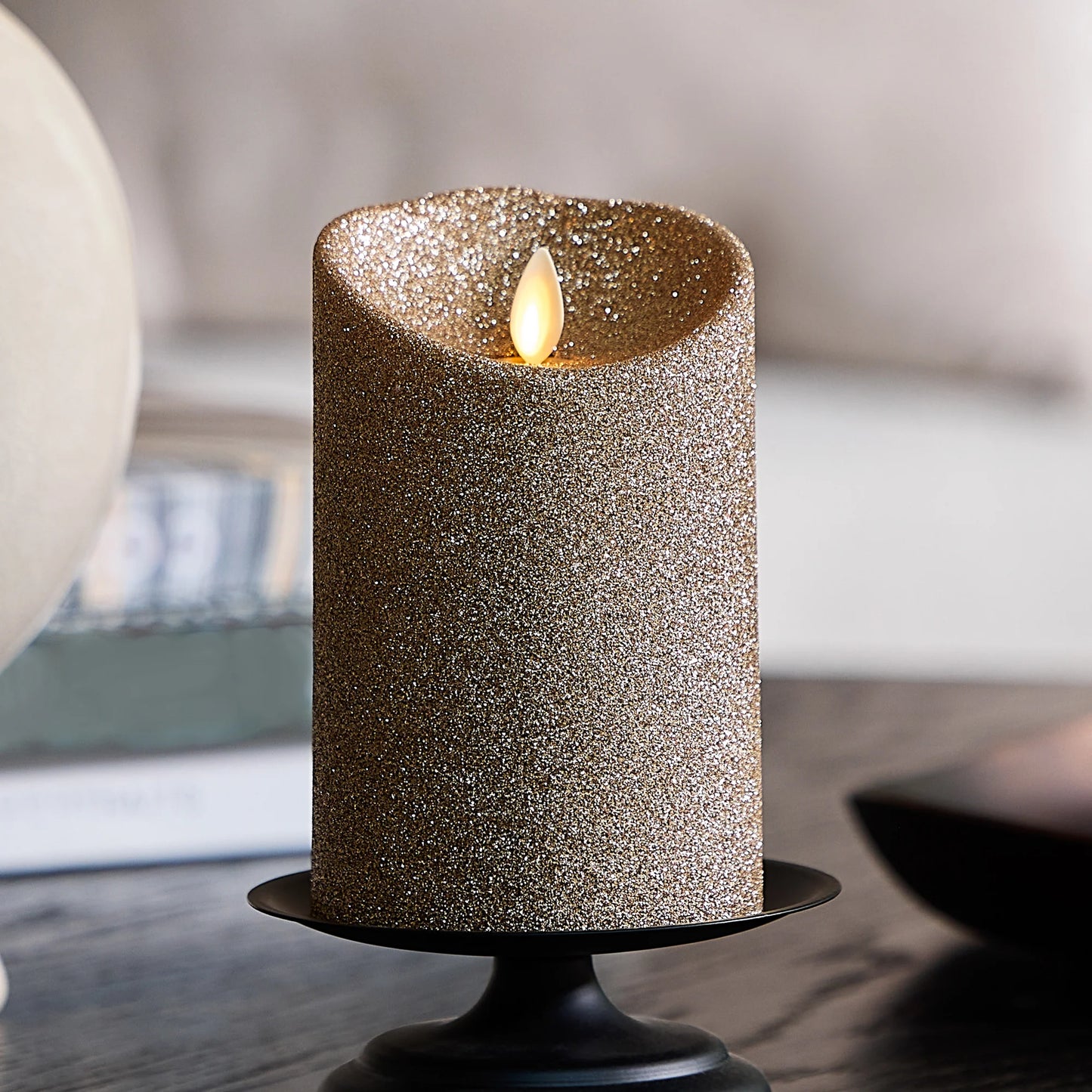 Champagne Glow Glitter Flameless Candle Pillars