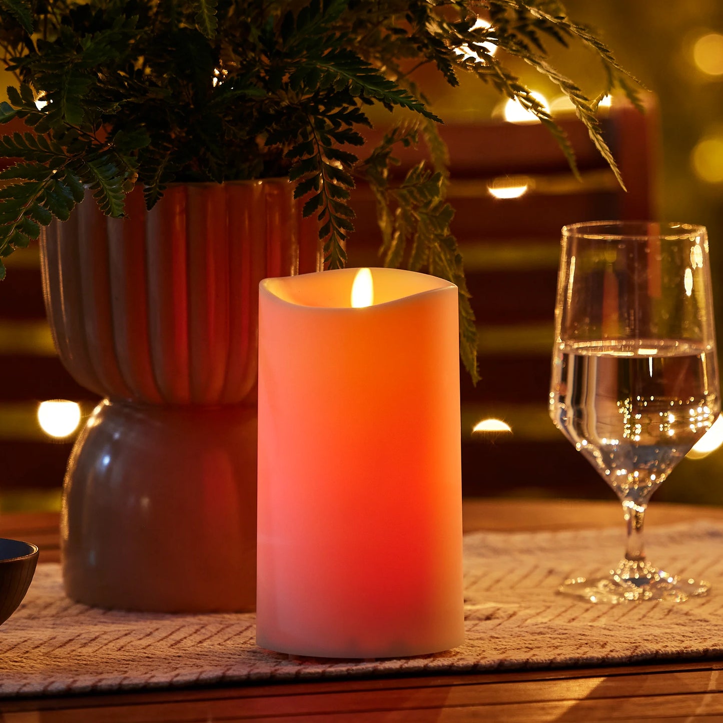 Outdoor Color Changing Flameless Candle Pillar with Remote - Melted Top - 3.75" Width