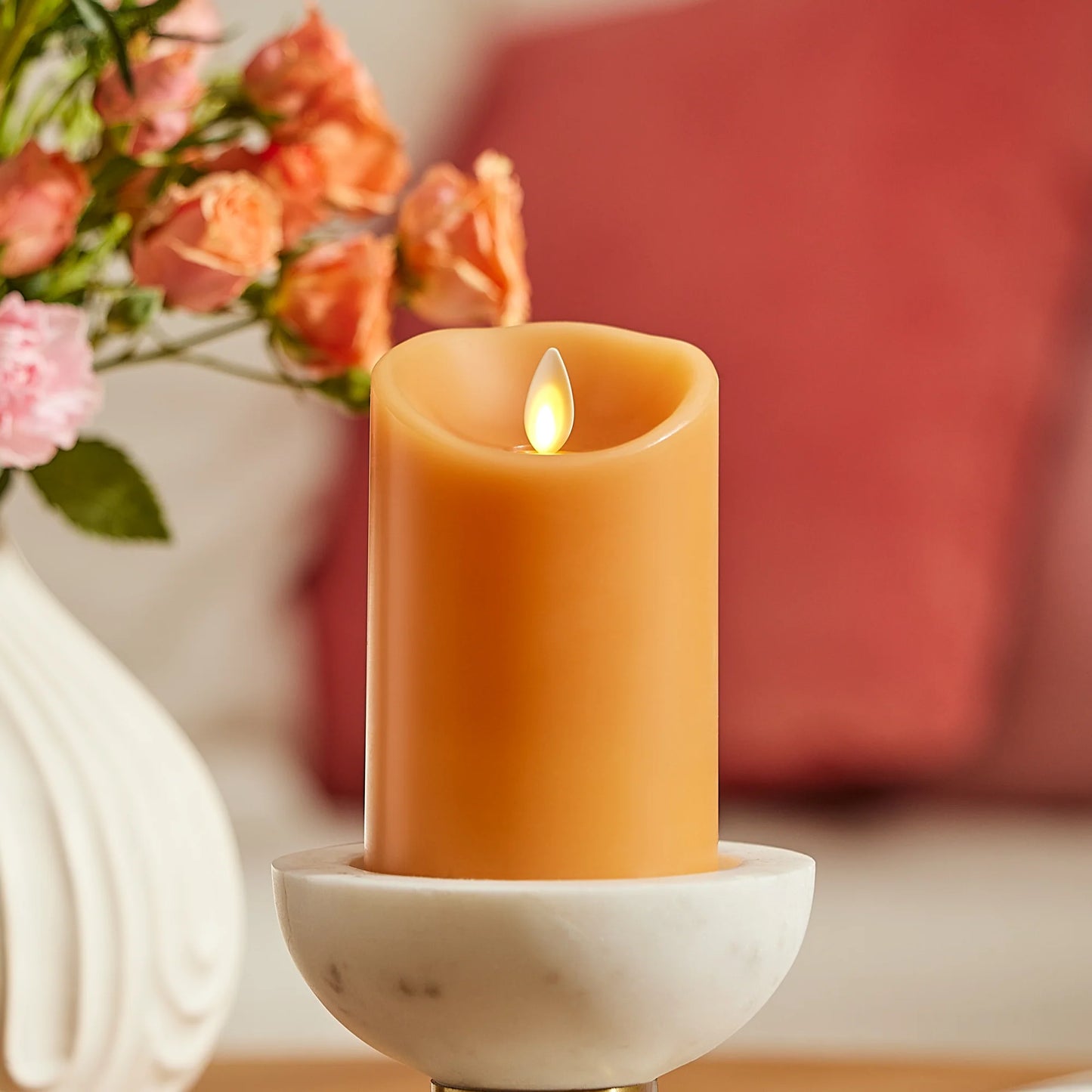 Sunlit Honey Scallop Flameless Candle Pillar