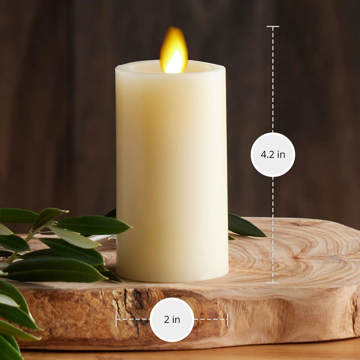 Ivory Flameless Candle Slim Pillar - Recessed Top - 2" Width