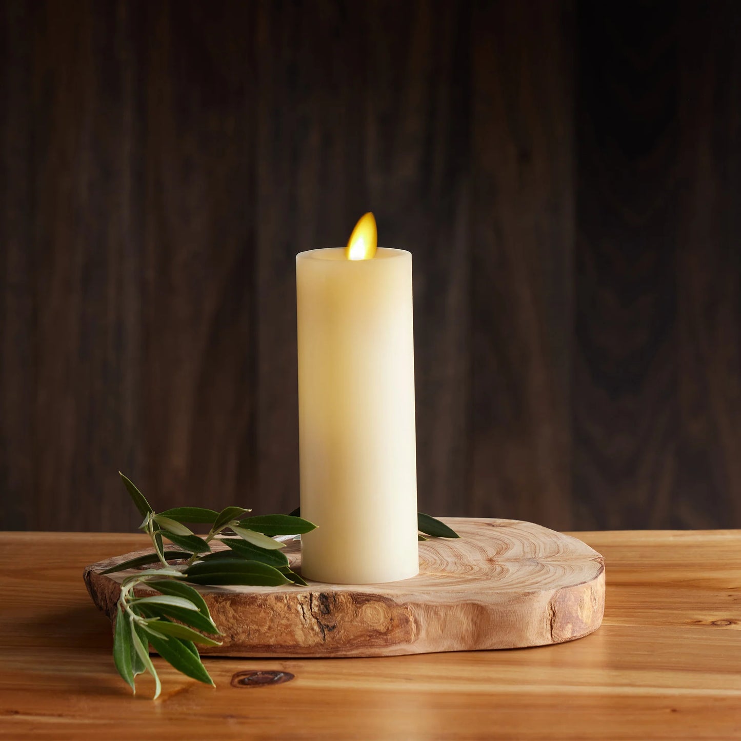 Ivory Flameless Candle Slim Pillar - Recessed Top - 2" Width