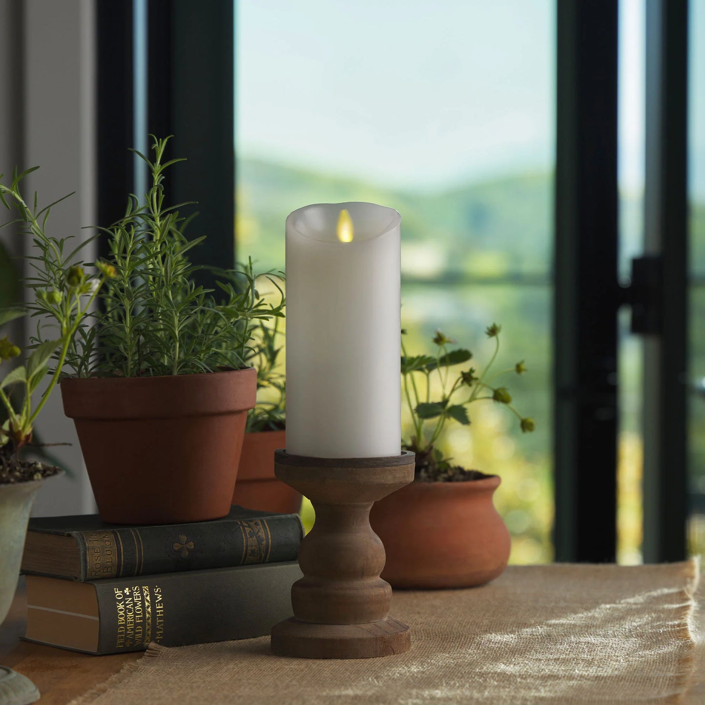 White Flameless Candle Pillar - Scallop Top - 3" Width