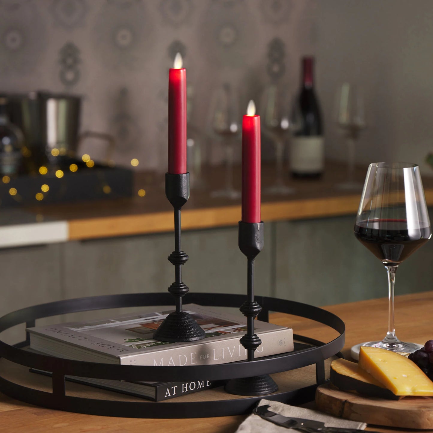 Burgundy Flameless Candle Tapers - Flat Top - 6.75" Height - Set of 2