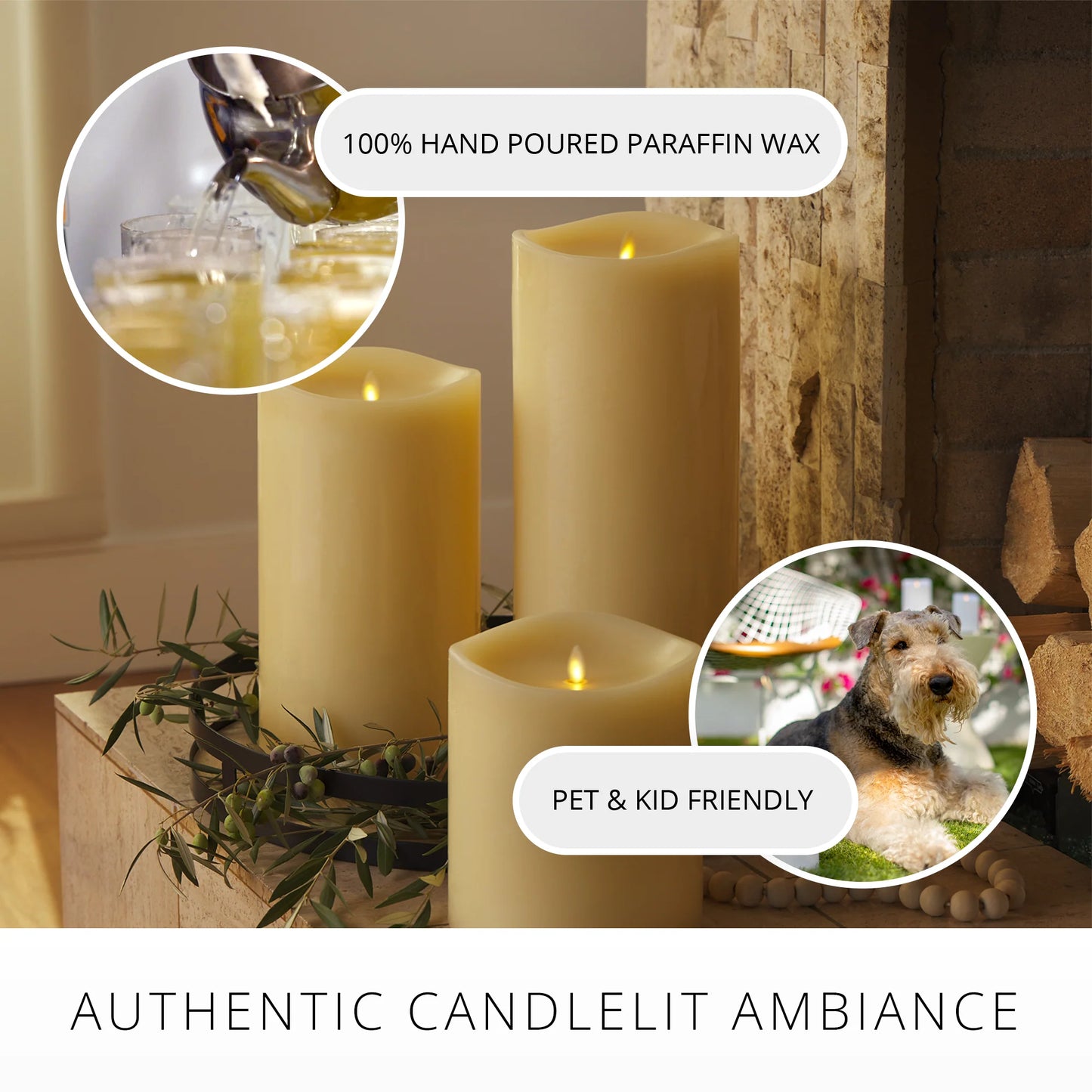 Ivory Flameless Candle Grand Pillar - Melted Top - 6.25" Width