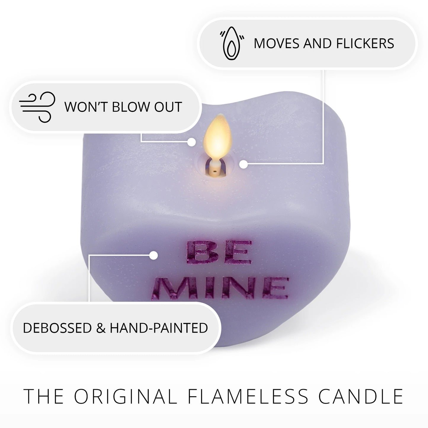 Gentle Lavender Flameless Candle Candy Heart "BE MINE"