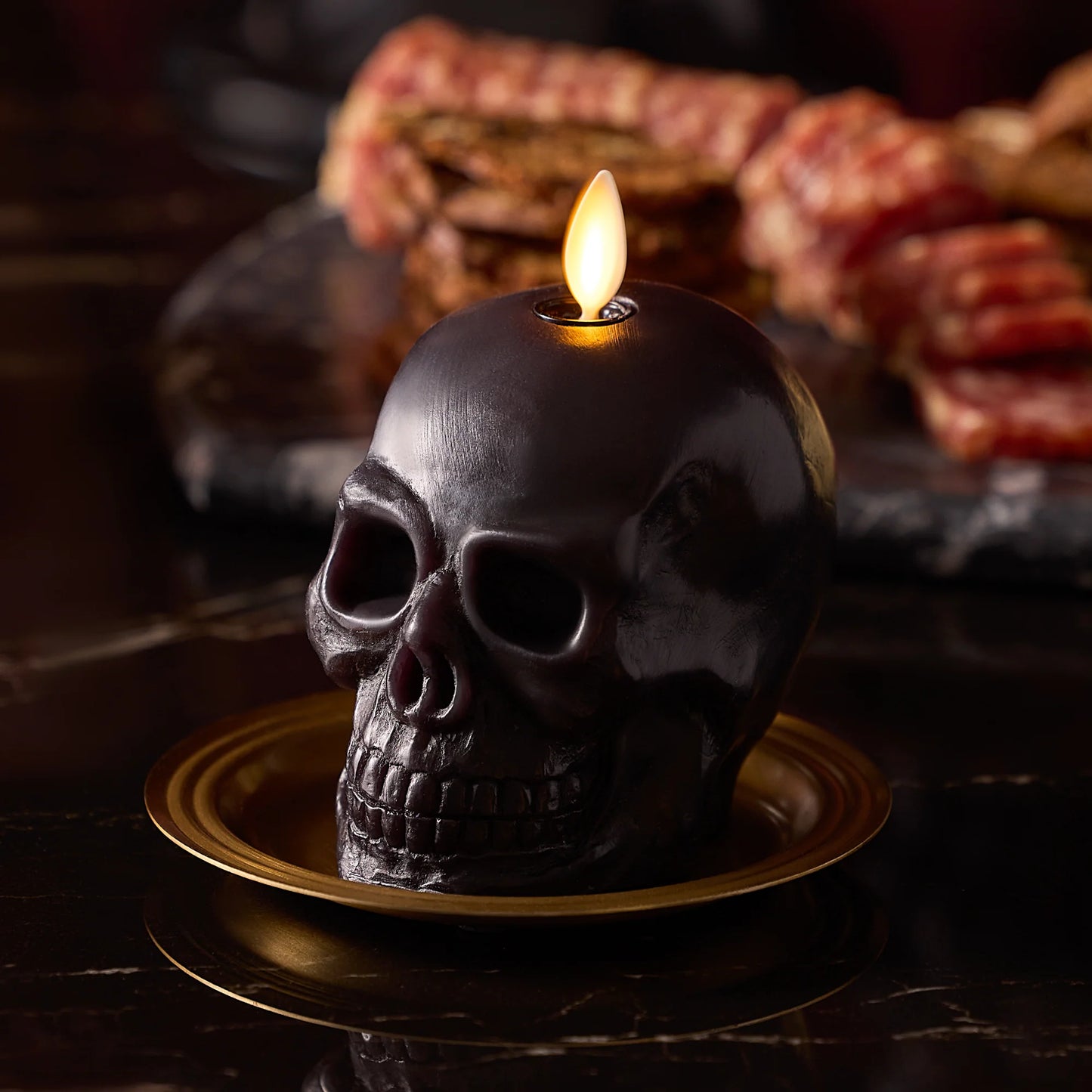 Black Small Flameless Candle Skull