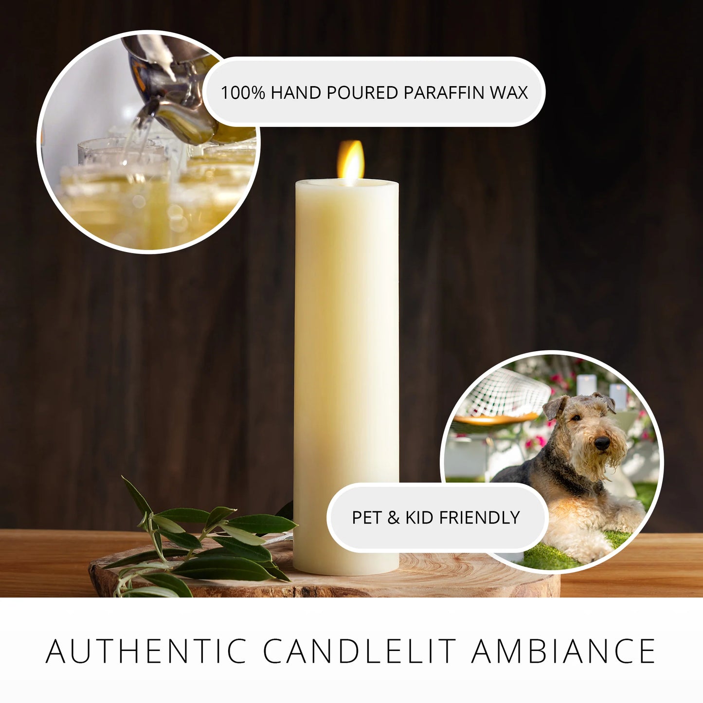 Ivory Flameless Candle Slim Pillar - Recessed Top - 2" Width