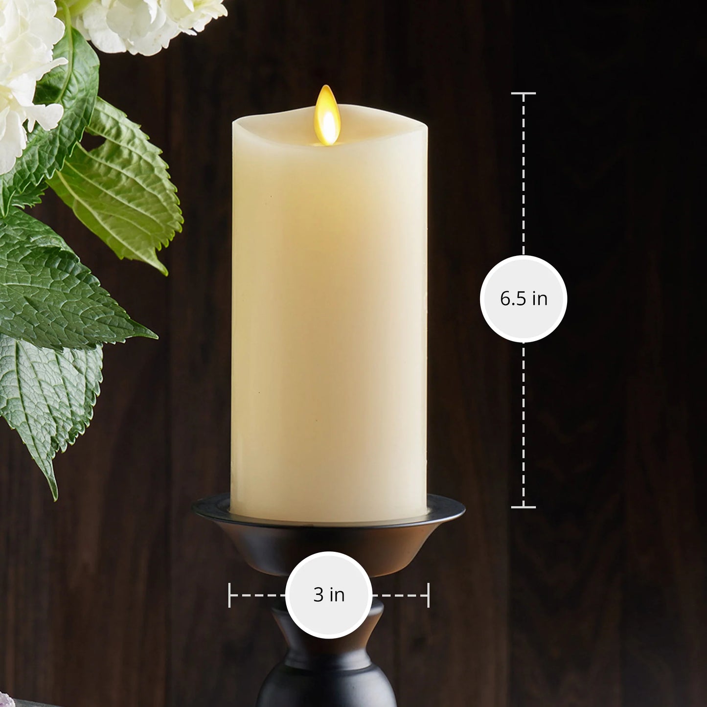 Ivory Flameless Candle Pillar - Melted Top - 3" Width