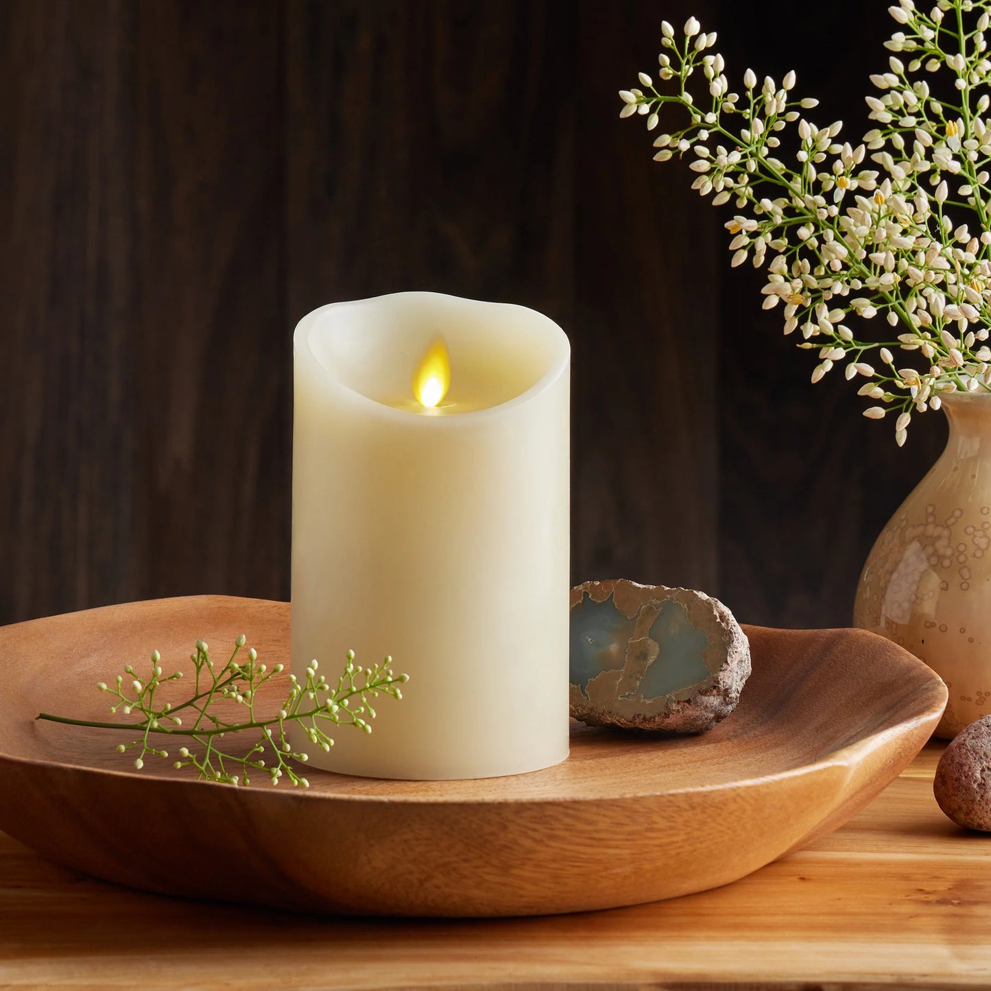 Ivory Flameless Candle Pillar - Scallop Top - 3.5" Width