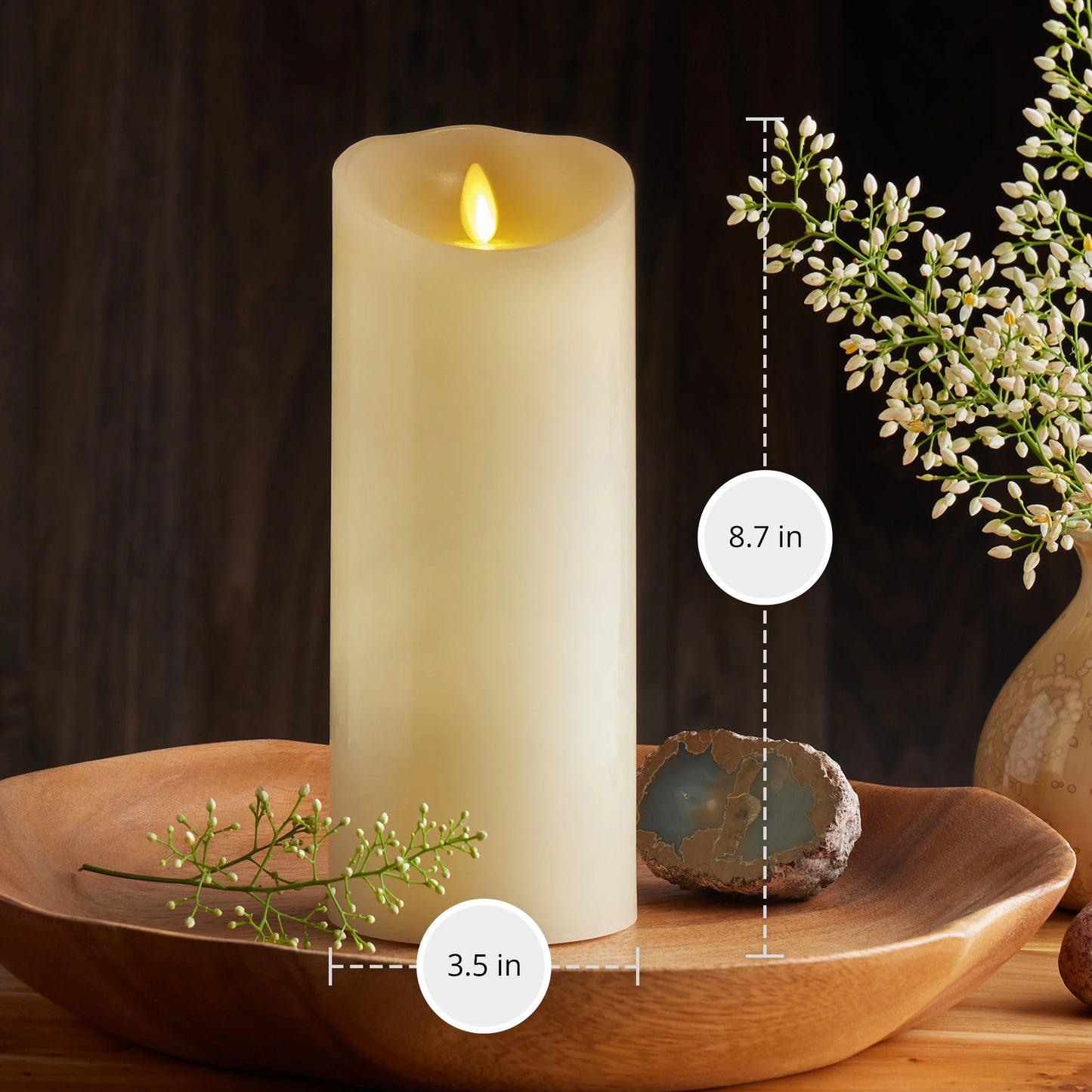 Ivory Flameless Candle Pillar - Scallop Top - 3.5" Width