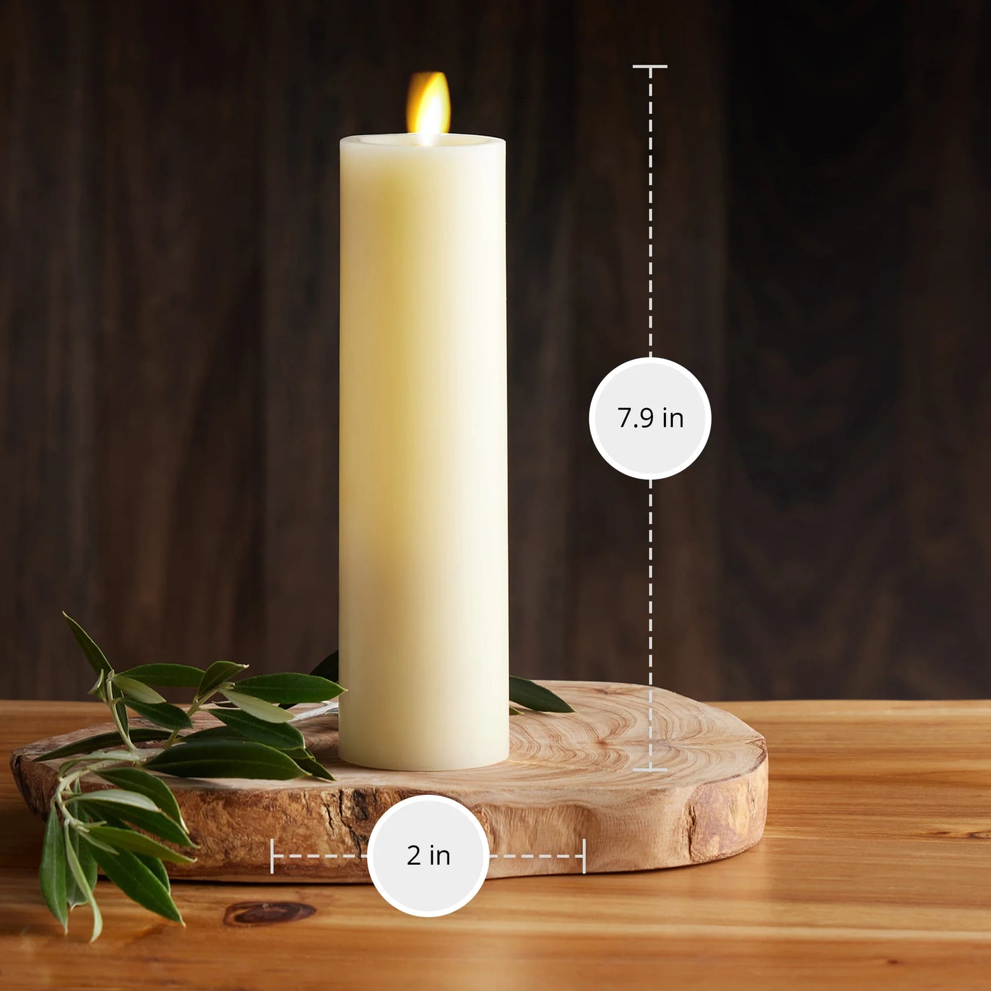 Ivory Flameless Candle Slim Pillar - Recessed Top - 2" Width