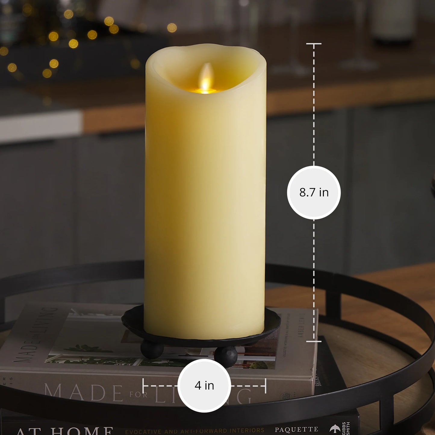 Ivory Flameless Candle Pillar -Scallop Top - 4" Width