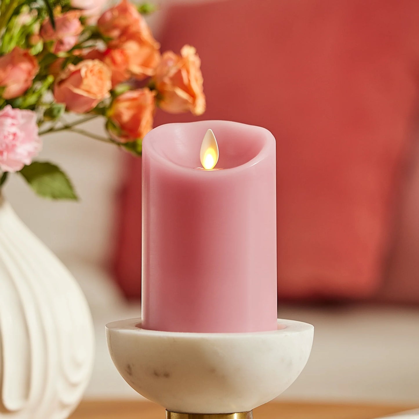 Blooming Mauve Scallop Flameless Candle Pillar