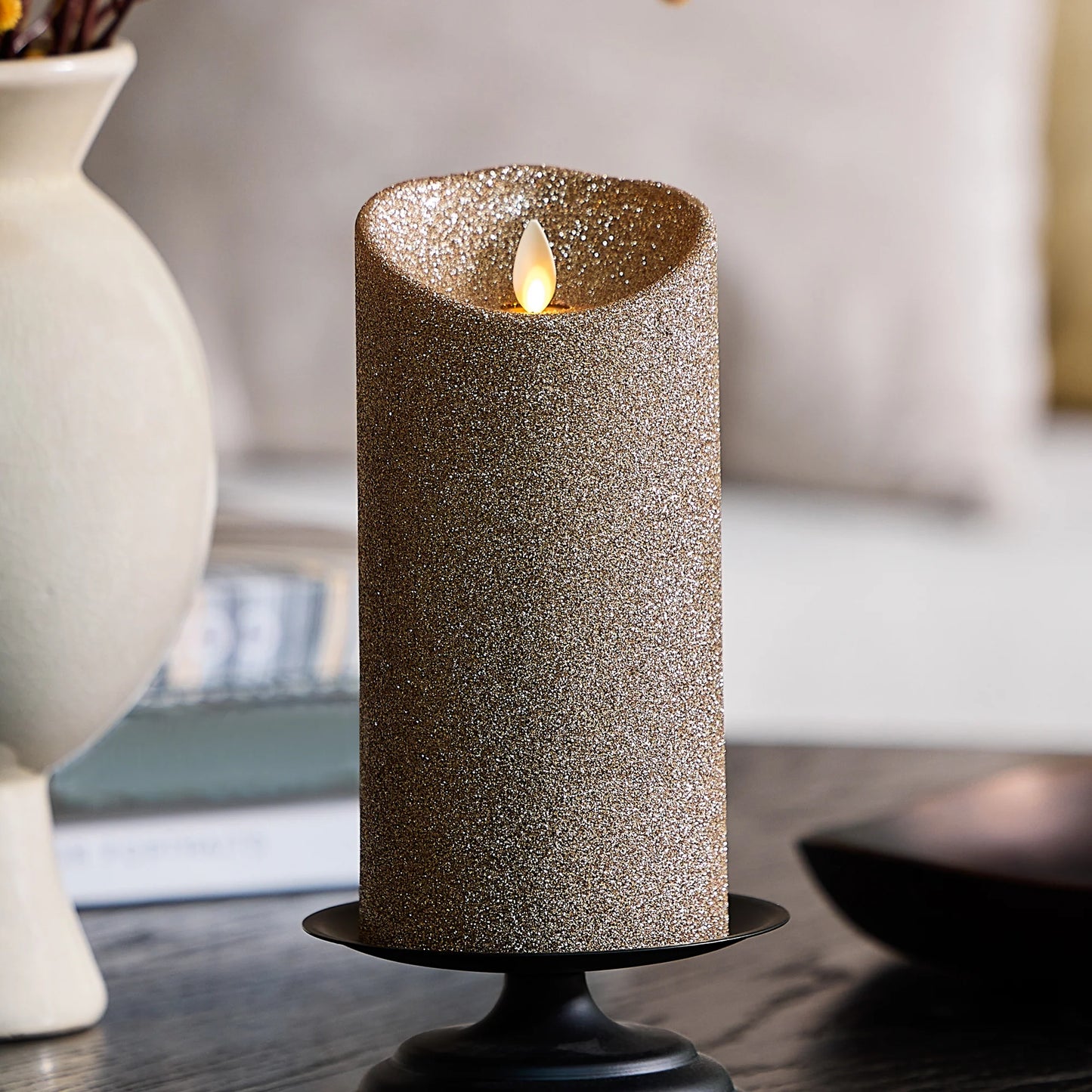 Champagne Glow Glitter Flameless Candle Pillars