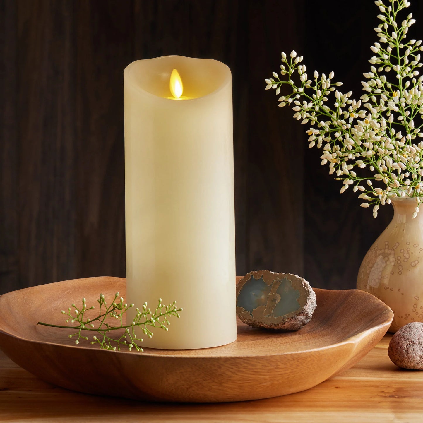 Ivory Flameless Candle Pillar - Scallop Top - 3.5" Width