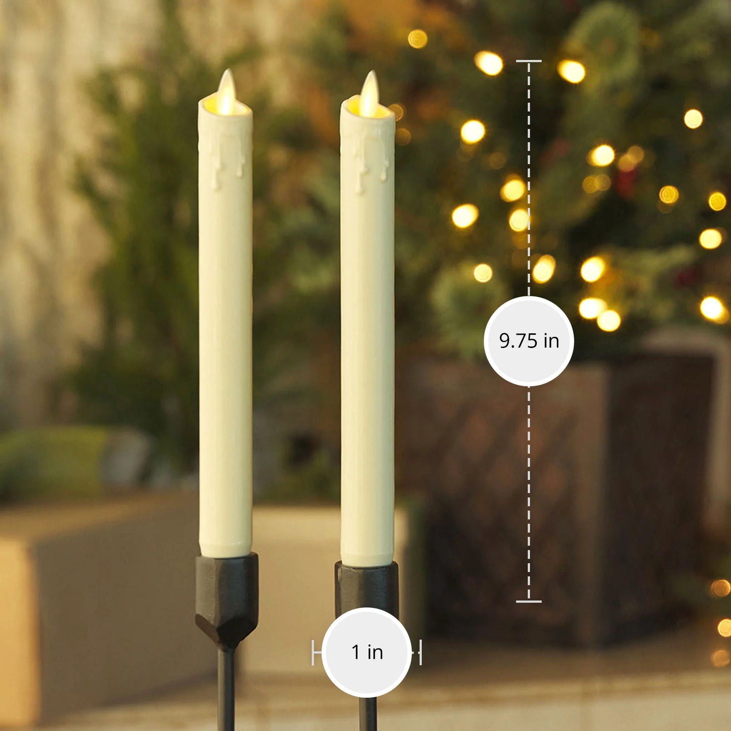 Ivory Wax Drip Flameless Candle Tapers - Scallop Top - Set of 2