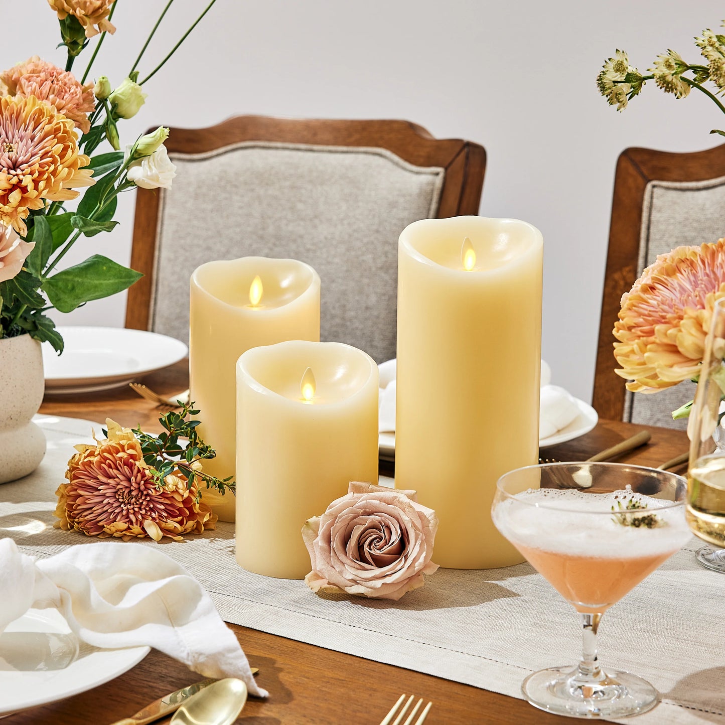 Ivory Flameless Candle Pillar -Scallop Top - 4" Width