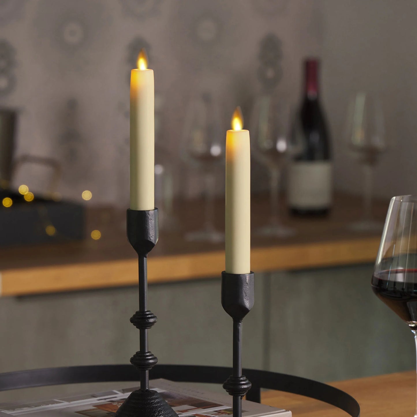 Ivory Flameless Candle Tapers - Flat Top - 6.75" Height - Set of 2