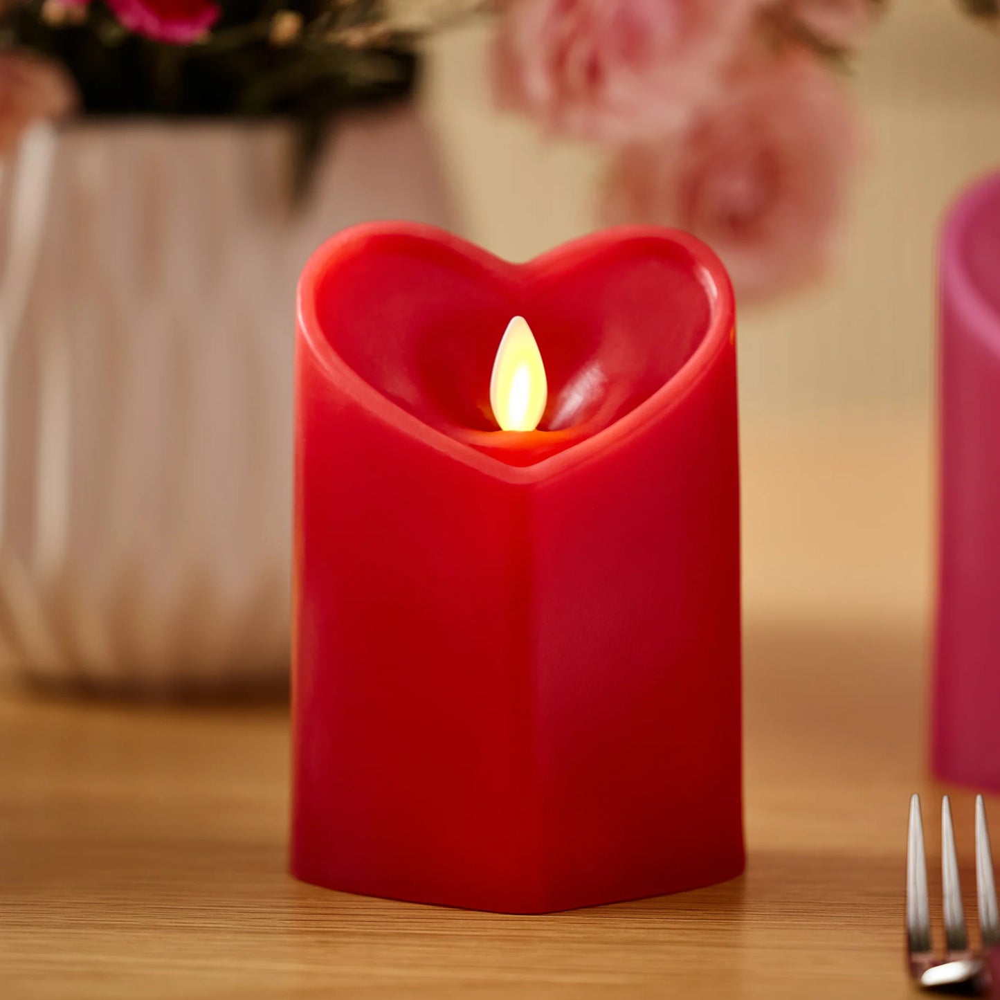 True Red Flameless Candle Heart Pillar