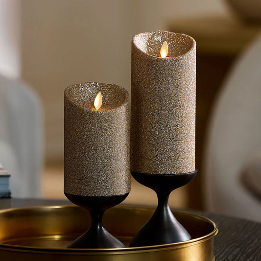 Champagne Glow Glitter Flameless Candle Pillars