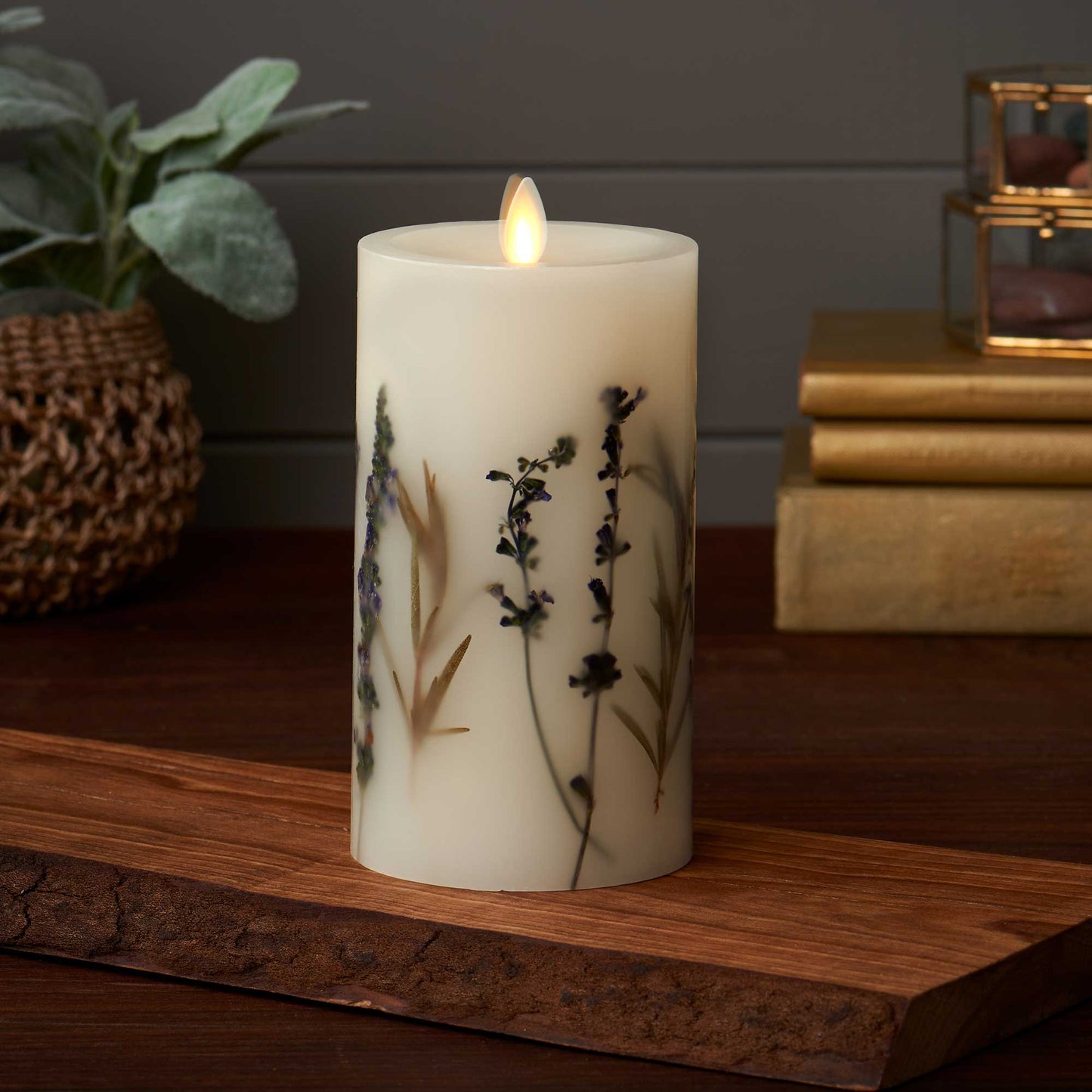 Flameless Embedded Lavender & Rosemary Candle Pillar - Recessed Top