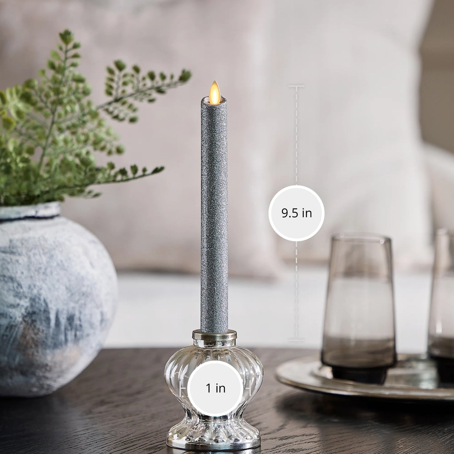 Brilliant Silver Glitter Flameless Candle Taper