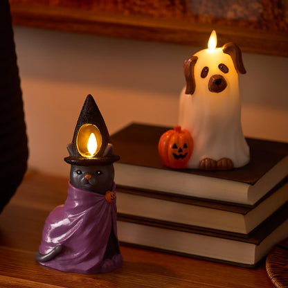 Smoky Charcoal Flameless Candle Witch Cat