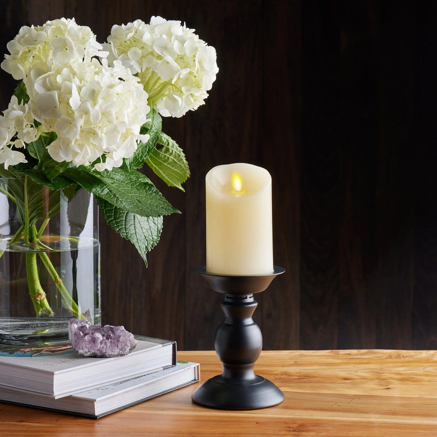 Ivory Flameless Candle Pillar - Scallop Top Vanilla Scented - 3” Width